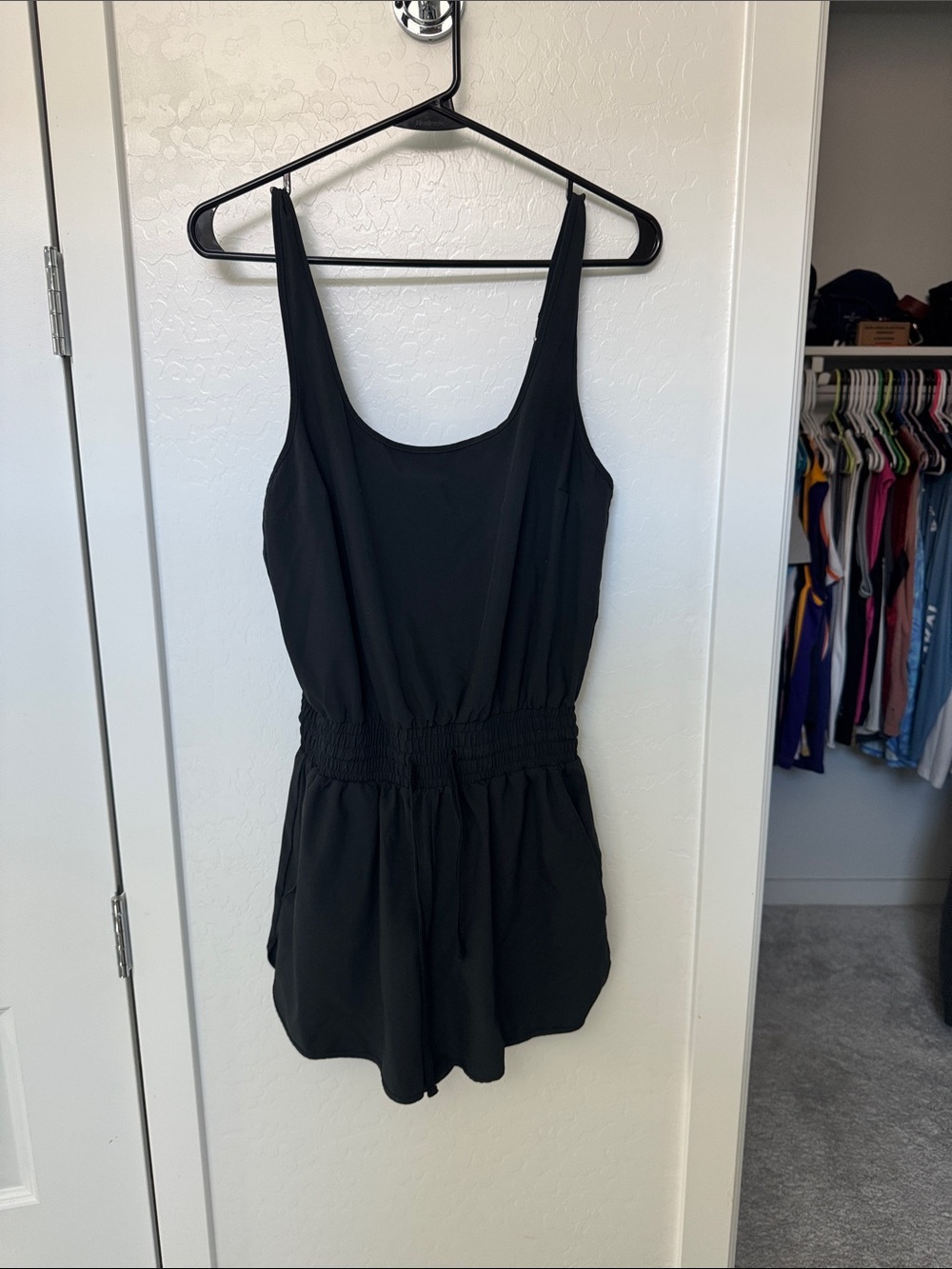 Abercrombie & Fitch Black Sleeveless Romper with Smocked Waist